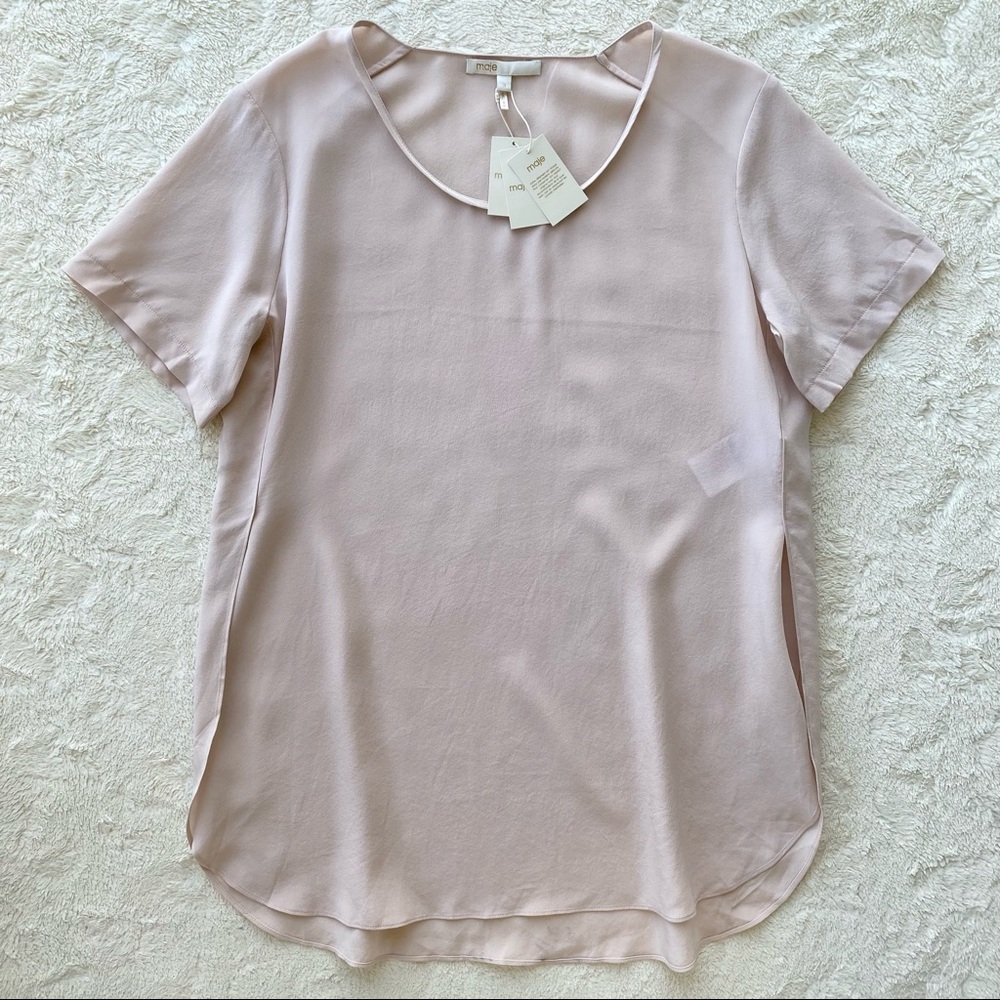 Maje rose pale blush pink silk split sides tunic blouse 3